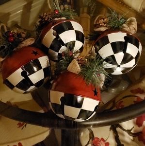 Set of 4 Jingle Bells accented with MacKenzie-Child Ribbon